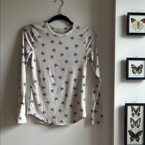 No Boundaries White Butterfly Print Long sleeve Shirt